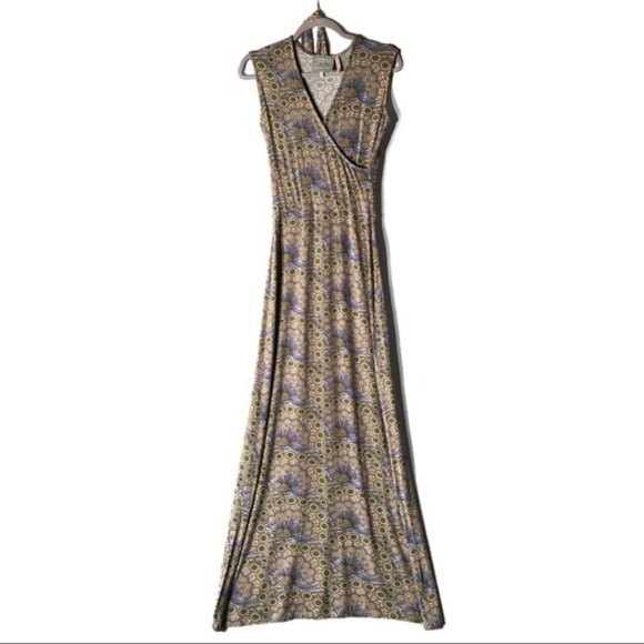 Leota Boho Maxi Dress Lilac Yellow Pastel Flowers and Peacocks Size XS *Easter* - Picture 6 of 7